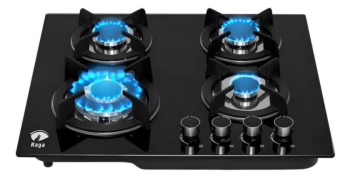 Estufa De Mesa/parrilla De Gas 5 Quemadores Cristal Templado Color Negro